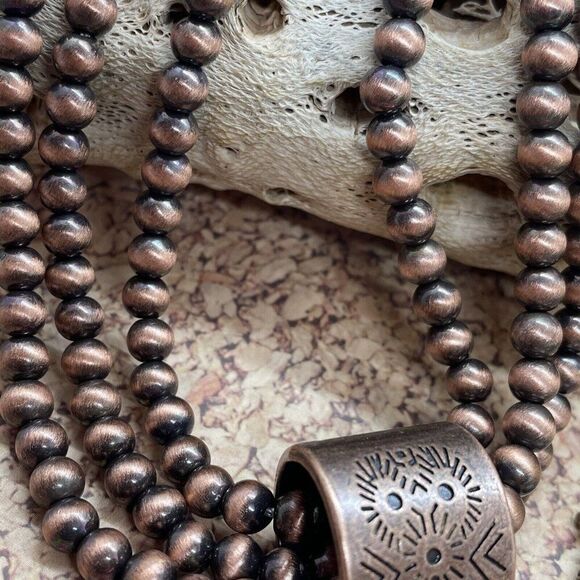 Western SQUASH BLOSSOM COPPER BUFFALO NECKLACE EARRING SOUTHWEST Set Bracelet Ne - Picture 12 of 16